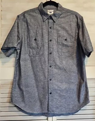 Old Navy Mens Sz Large Slim Fit Short Sleeve Blue Chambray Button Front Shirt • $7