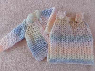 £5.99 • Buy Hand Knitted In Pastel Colours Jacket & Pinafore Dress 3 Months 16  Chest