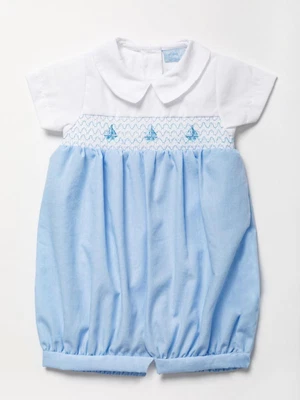 £11.99 • Buy Baby Boys Clothes Spanish Style Smocked Nautical Romper Cotton Blue 0-9 Months