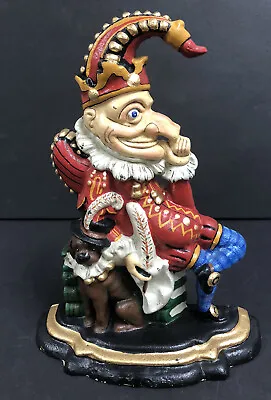 Vintage 12.25  Cast Iron  MR PUNCH  DOORSTOP Court Jester W/Dog   Vivid Colors • $77.99