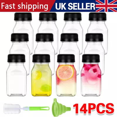 14X Mini Juice Bottles 4oz Plastic Shot Bottles Clear Drink Containers With Lids • £7.89