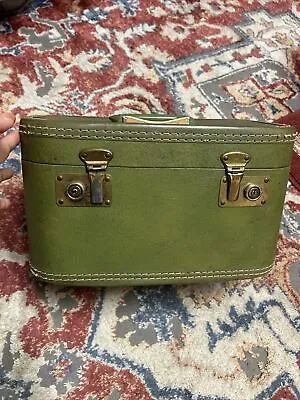 Vintage Olive Green Cosmetics Hard Case Luggage Retro Rustic Mirror Old Modern￼ • $14