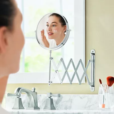 Wall Mounted Double Sided 5X Magnifying Extending Shaving Cosmetic Makeup Mirror • £17.95