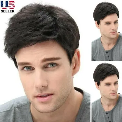 Man Wig Short Little Wavy Synthetic Hair Heat Resistant Male Natural Look Style • $13.45