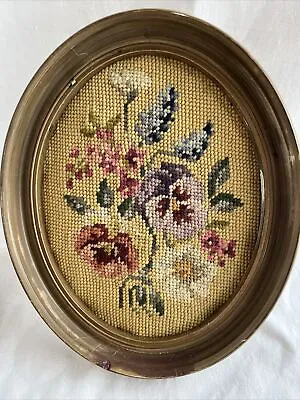 Vintage Finished Framed Floral Needlepoint • $23