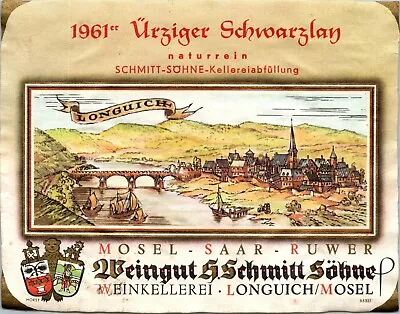 Vintage Wine Label 1961 Uriziger Schwarzlay Schmitt Winery German 5  NOS Paper • $2.99