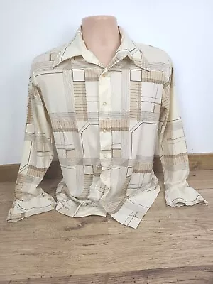 MENS VINTAGE 70s ABSTRACT MOD GOODFELLA FESTIVAL POLYESTER DISCO SHIRT SIZE S/M • £39.99