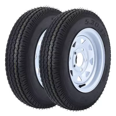 2PC 5.30-12 Trailer Tires And Rims 5.30x12 530-12 LRC 5 Lug White Spoke Wheel US • $123.59