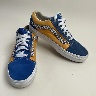 Vans Shoes Sneakers W 7.5 M 6 Low-Top Checkerboard Blue Yellow Skate Old Skool • £28.90