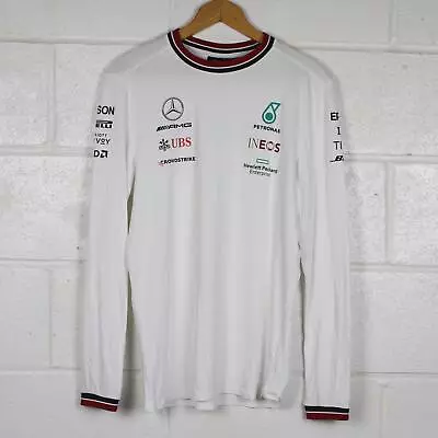 Mercedes AMG Petronas F1 2021 Team Long Sleeved T-SHIRT White Size Med    386 P • £38.49