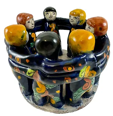Vintage TALAVERA Mexico Large Circle Of 7 Friends Candle Holder Pottery 9 X7  • $125
