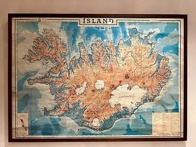 Framed Artwork Print Map Of Iceland (Island) 1928 Professionally Framed Deco • £30