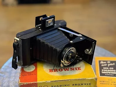 Old 1937-1940 Kodak Six-20 Folding Brownie Camera With Original Box & Leaflet • £25