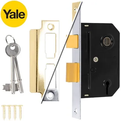 YALE 3 Lever SASH LOCK Chrome/Brass Wooden Bathroom Door Mortice Bolt Escutcheon • £11.88