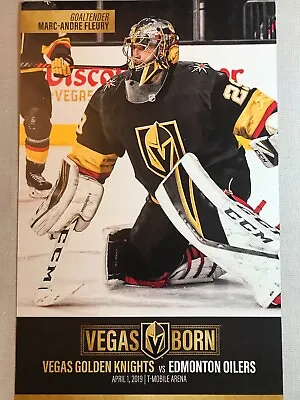 VEGAS GOLDEN KNIGHTS Vs EDMONTON OILERS MARC-ANDRE FLEURY 04/1/19 POSTER • $15