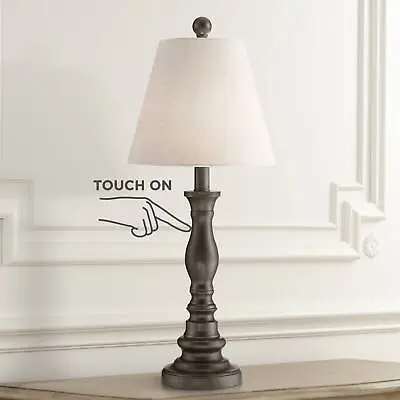 Traditional Table Lamp Dark Bronze Touch On Off White Shade For Living Room Desk • $34.99