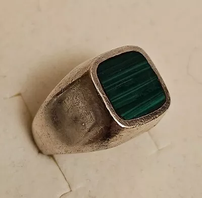 Vintage Art Deco Sterling Silver 925 Natural Malachite Signet Men's Ring Size-10 • $128