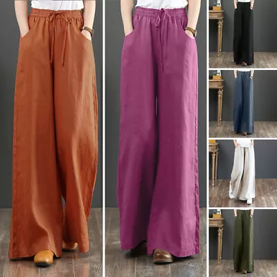 Women Culottes Wide Legs Palazzo Long Pants Solid Elastic Waist Trousers Holiday • $17.85