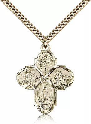 Gold Filled Four Way Cross Necklace For Men On 24 Chain - 30 Day Money Back ... • $210