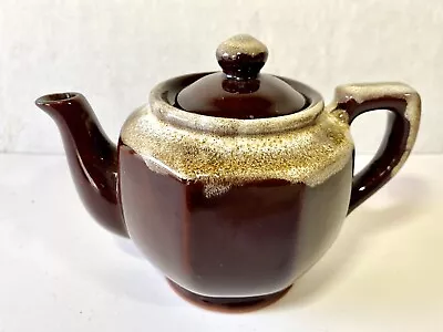 Brown Drip Glazed Vintage Pottery Tea Pot With Lid One Serving Collectible • $14.50