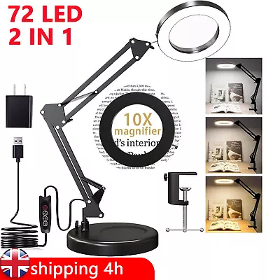 10X Foldable Magnifying Glass W/ Light 72 Led LampMagnifier Lamp Clamp Beauty • £16.65