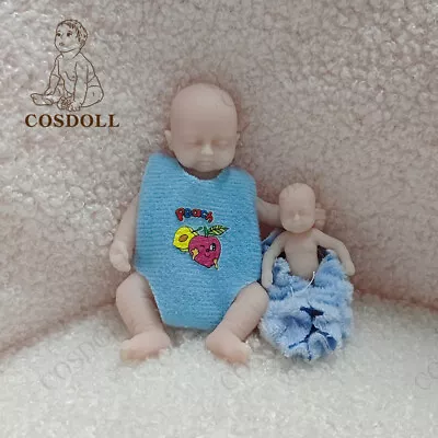2PCS/Set Mini Full Body Silicone Reborn Baby Doll 1.9  Girl Doll + 3.9  Boy Doll • $15.99