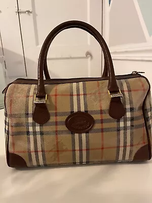 Vintage BURBERRY Haymarket Medium Boston Bowling Bag Handbag • £22