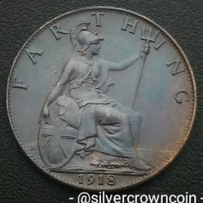 UK Great Britain Farthing 1918. KM#808.? 1/4 C. Quarter Penny Coin WWI George V • $5.85