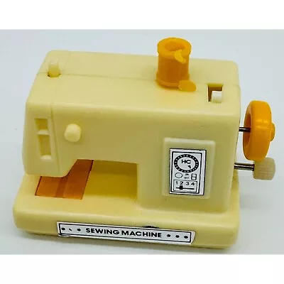 Vintage Miniature Toy Sewing Machine Yellow Wind Up Moving Parts 1:6 Scale Doll • $20