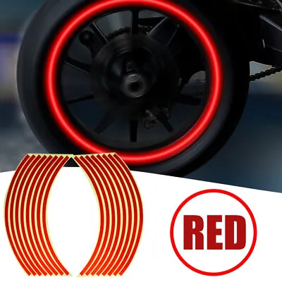 16pcs 17-19  Strips Car Motorcycle Reflective Red Rim Wheel Tape Stickers Decals • $4.58