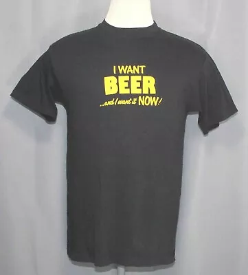Vintage 80s Ched By Anvil  I Want Beer  Black Cotton T Shirt USA Men's Size Med • $32.99