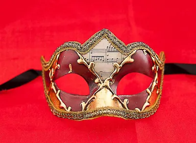 Mask From Venice Colombine IN Tip Musica Red And Golden For Fancy Dress 696 • $63.35