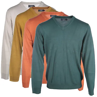 Men's V Neck Long Sleeve Pullover Jumpers Sweater • £8.99