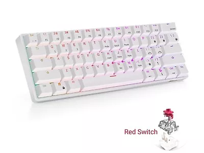 ROYAL KLUDGE RK61 Wireless Mechanical Keyboard 2.4Ghz/BT5.0/USB-C White-Red UK • £39.90