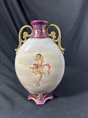 Victoria Carlsbad Austria Double Handled Porcelain Vase With Cherub Design 6” H • $69.90