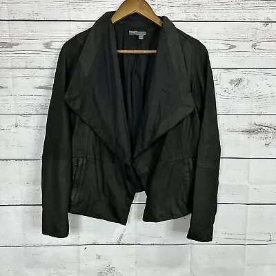 Vince Drape Front Leather Jacket Size Small Black Goat Leather 3/4 Sleeve • $149.99
