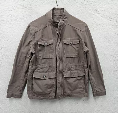 Zara Men Jacket Large Brown Cotton Full Zip Multi Pockets Long Sleeve Regular F • $25.19