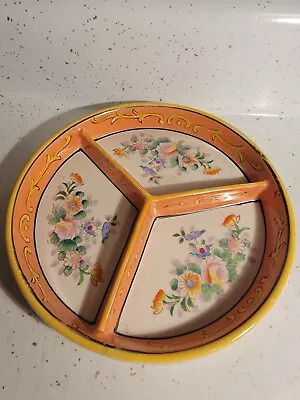 1920s JAPANESE DIVIDED DISH Moriyama Mori-Machi MADE IN JAPAN ORANGE FLORAL   • $19.99