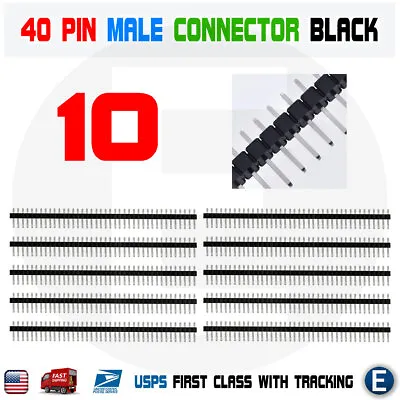 10Pcs 40Pin Male Single Row Straight Strip Pin Header PCB Panel 2.54mm Black • $1.86