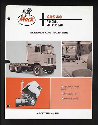 Mack Trucks Cas 40 F-model Sleeper Cab Specifications Brochure  • $17.69