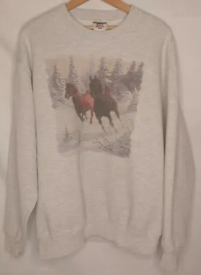 Vintage Wild Mustang Mens L Horse Sweatshirt Crew Neck Nature  Impulse Wear  • $16.99