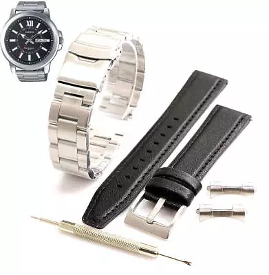 Steel & Leather Replacement Watch Band Fits Casio MTP-X100 MTPX100D-1A 1EV 2A • $26.95