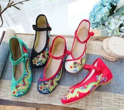 Women Chinese Folk Embroidered Flat Shoes Floral Mary Jane Sandals Shoes Comfort • $17.96