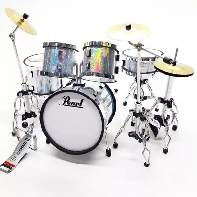 Miniature Drum Set Mini Silver Instrument Musical Display Gift Scale 1/12 • $24.50