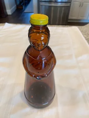 Vintage MRS BUTTERWORTH'S Amber Brown Glass Syrup Bottle Metal Cap Lid 11  • $6.99