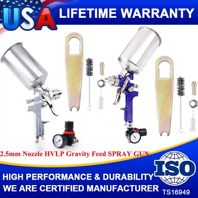 2.5mm HVLP Spray Gun Auto Paint Gravity Feed W/ Gauge Metal Flake Primer Nozzle • $50.99