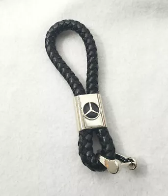 For MERCEDES Leather Braided Rope Key Chain Strap Fob Ring Car Keychain BLACK • $12.75