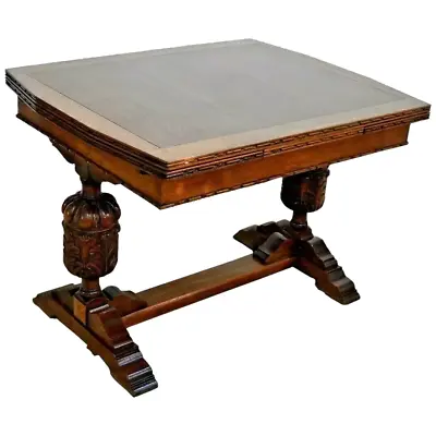 Oak Refectory Table Italian Pedestal Legs Drop Down Hidden Draw Leafs Antique  • $2495