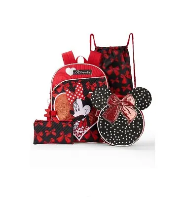 NEW Disney Minnie Mouse 5 Piece 16” Backpack Set Lunch Bag Pencil CaseKeychain • £27.55