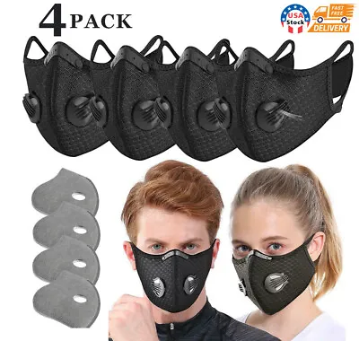 4PACK Cycling Face Mask With Active Carbon Filter Breathing Valves Reusable • $6.98